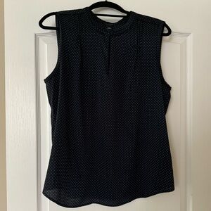 Ann Taylor - Navy Blue Polka Dot Sleeveless Blouse